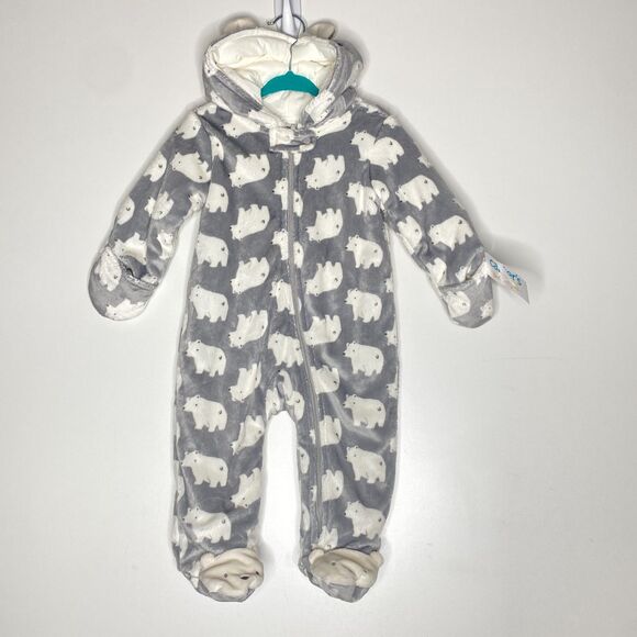 New Carter's Polar Bear Hooded Gray Winter One Piece Suit Baby Size 9 Months - Picture 9 of 9